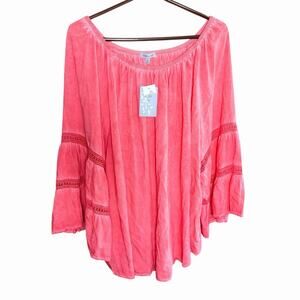 Floral And Ivy Women's Relaxed Bohemian Blouse Coral 3XL XXXL Coastal Cowgirl
